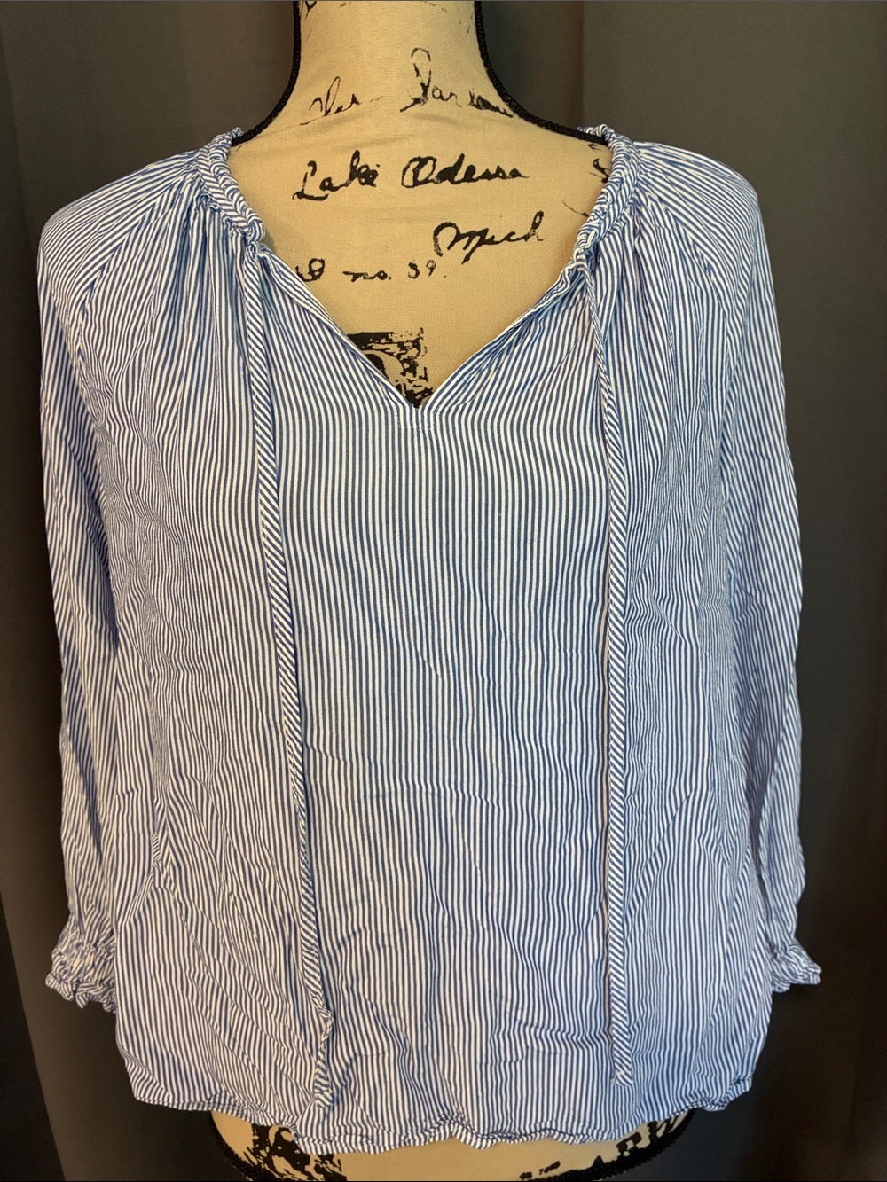 LOFT Blue and White Striped Peasant Top